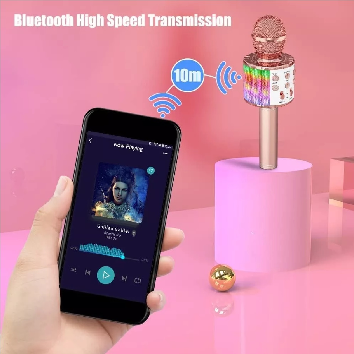 Micrófono De Karaoke Inalámbrico Bluetooth Con Bocina Rosa