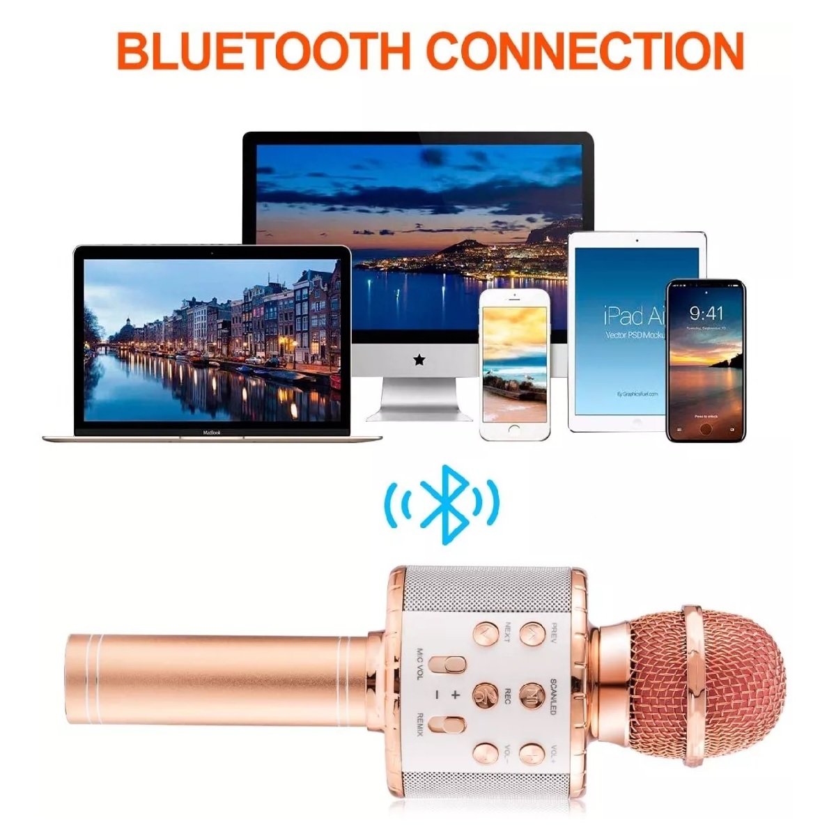 Micrófono De Karaoke Inalámbrico Bluetooth Con Bocina Rosa