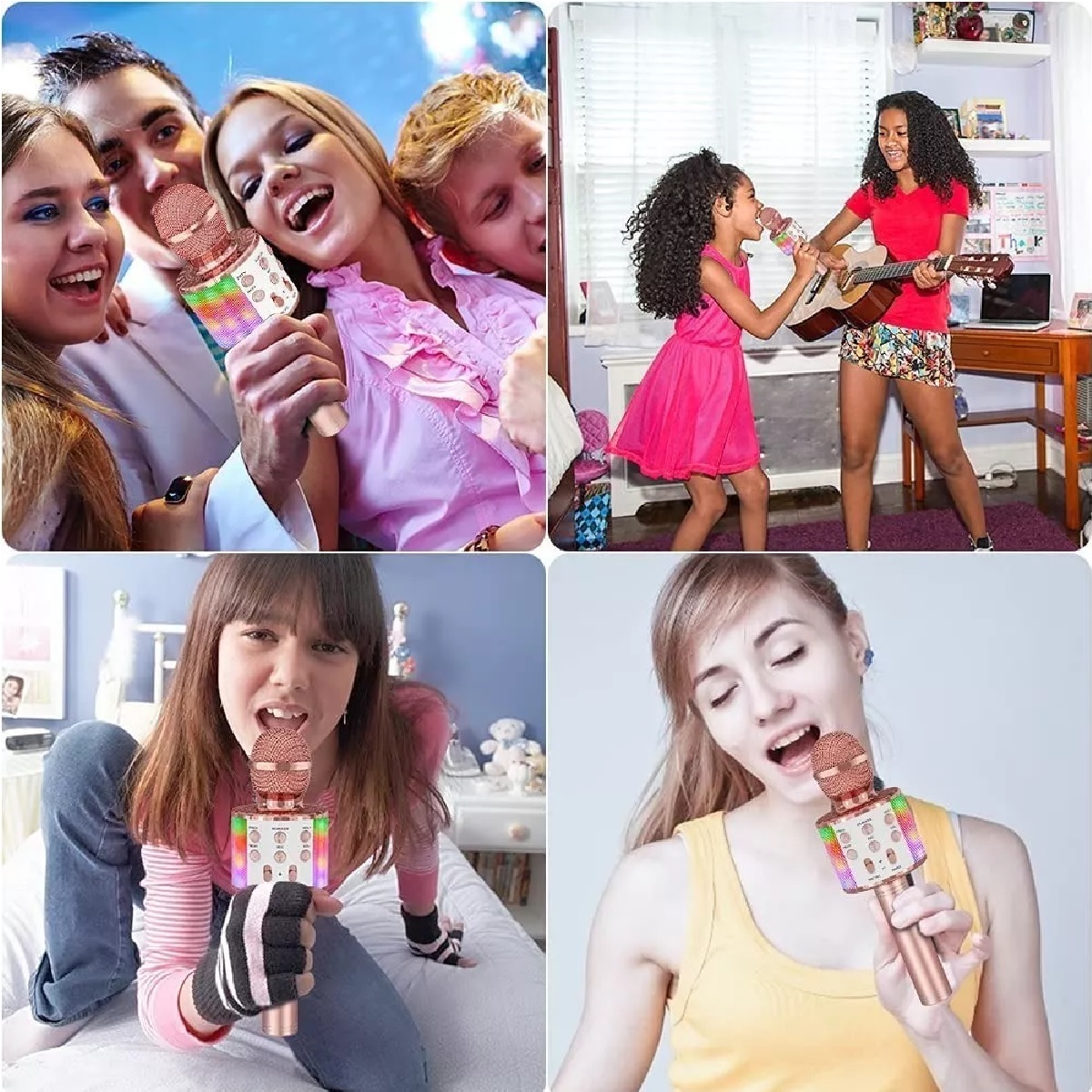 Micrófono De Karaoke Inalámbrico Bluetooth Con Bocina Rosa