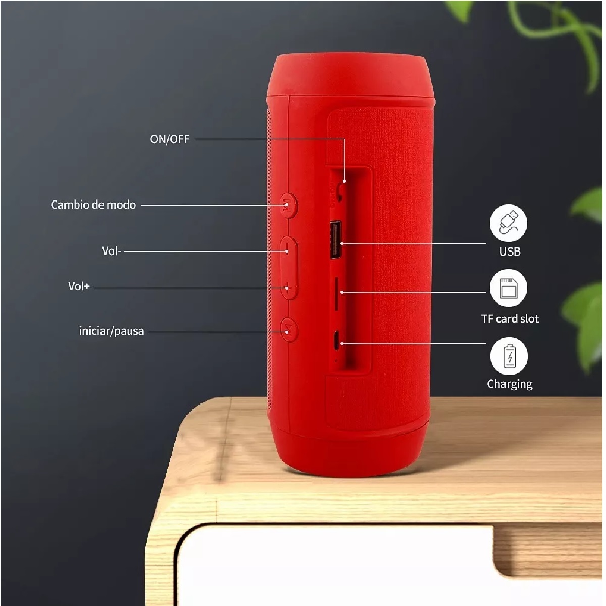 Bocina De Subgraves Inalámbrica Bluetooth Pequeña Y Portátil Rojo