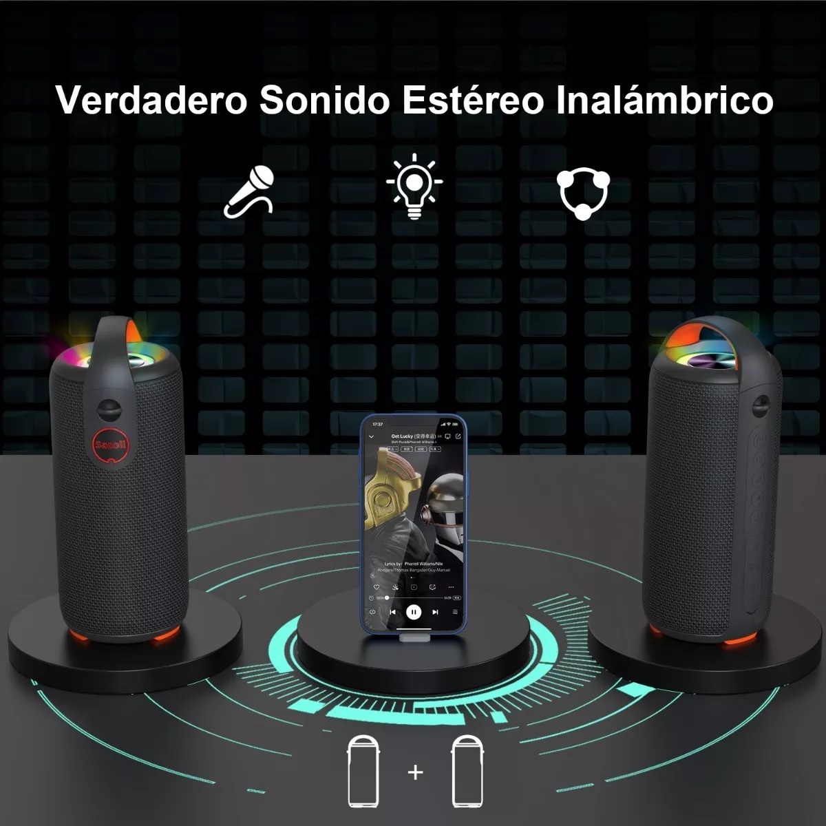 Bocina Bluetooth Portátil Bocina Impermeable Con Rgb Luces