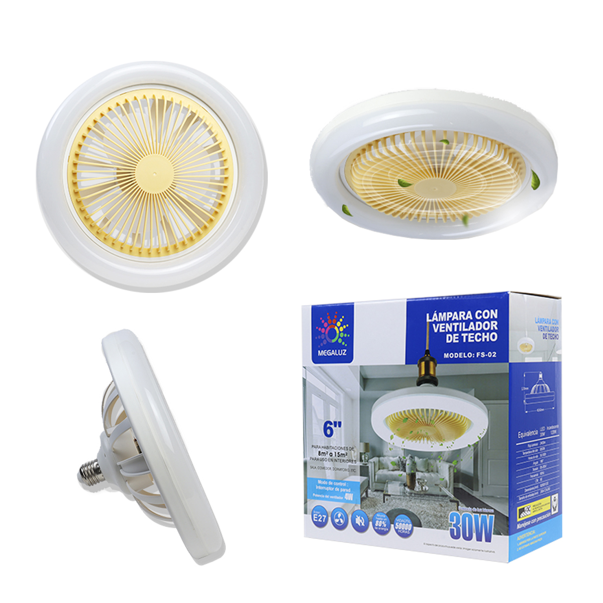 Lámpara LED con Ventilador de Techo Megaluz LV30W02