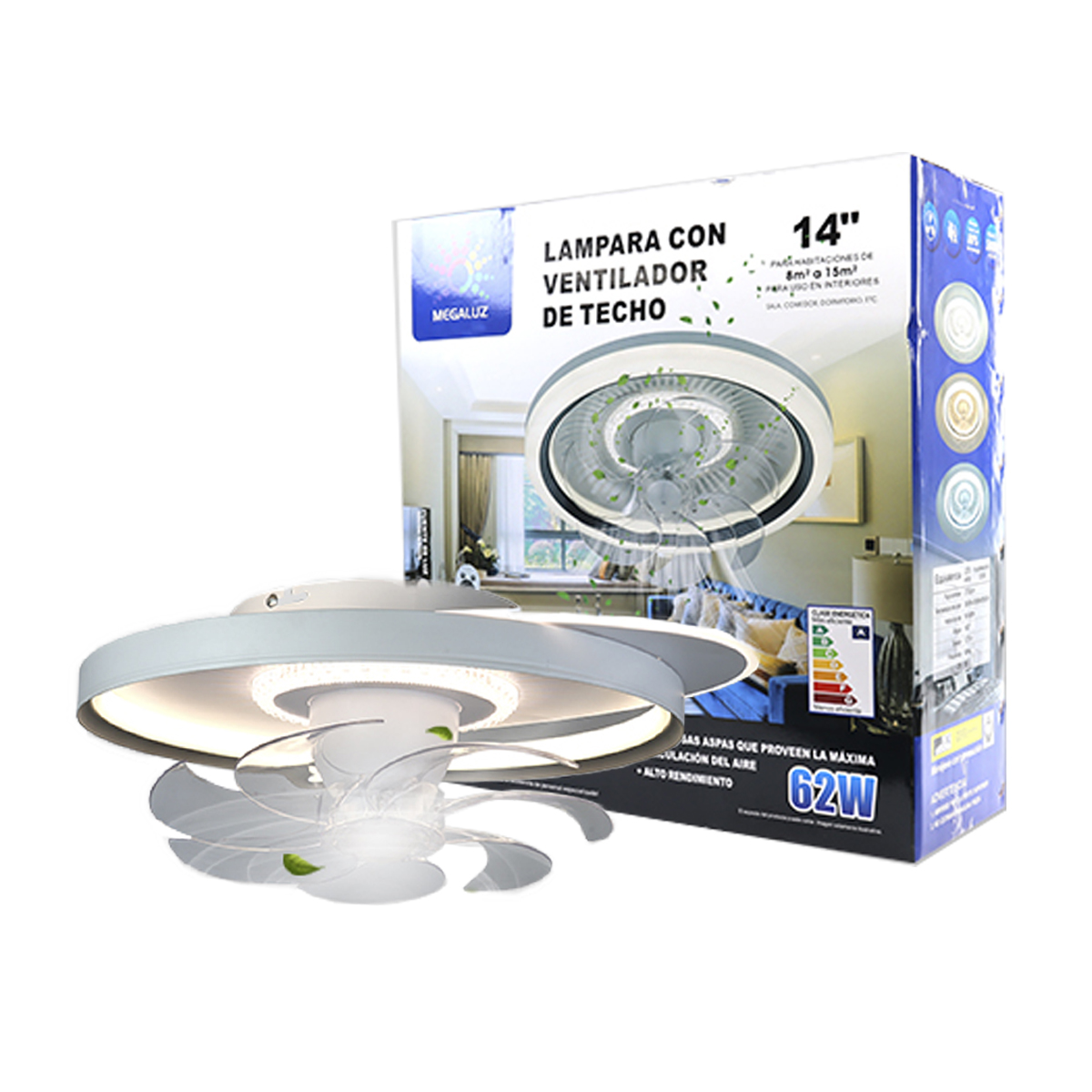 Ventilador De Techo Con Lámpara Led y Bocina Bluetooth Megaluz