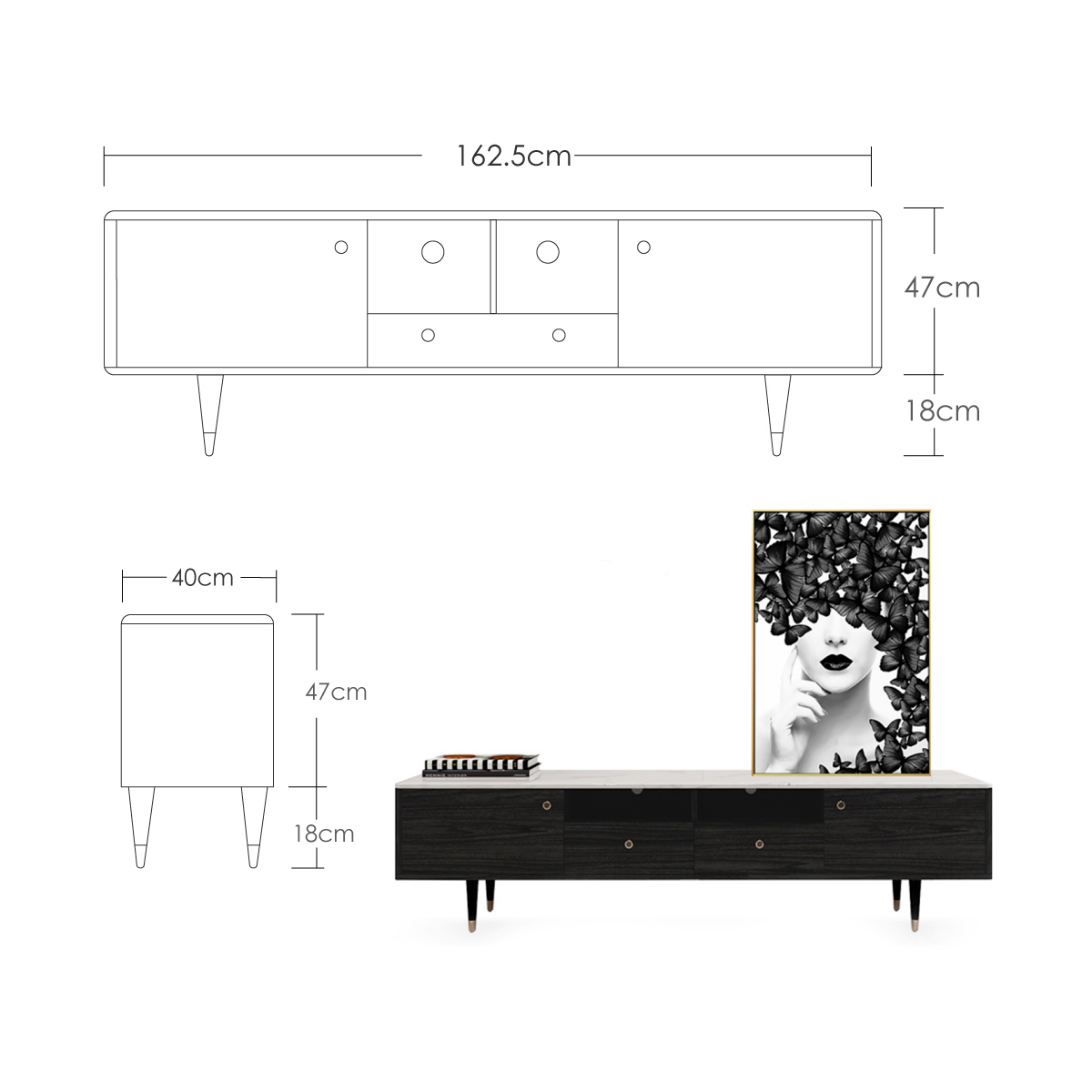 Bufetera mesa de centro praga 162cm de largo mueble para TV
