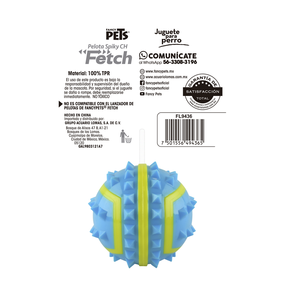 Fancy Pets Pelota Fetch Spiky Color Azul Tamaño Chico para Perro