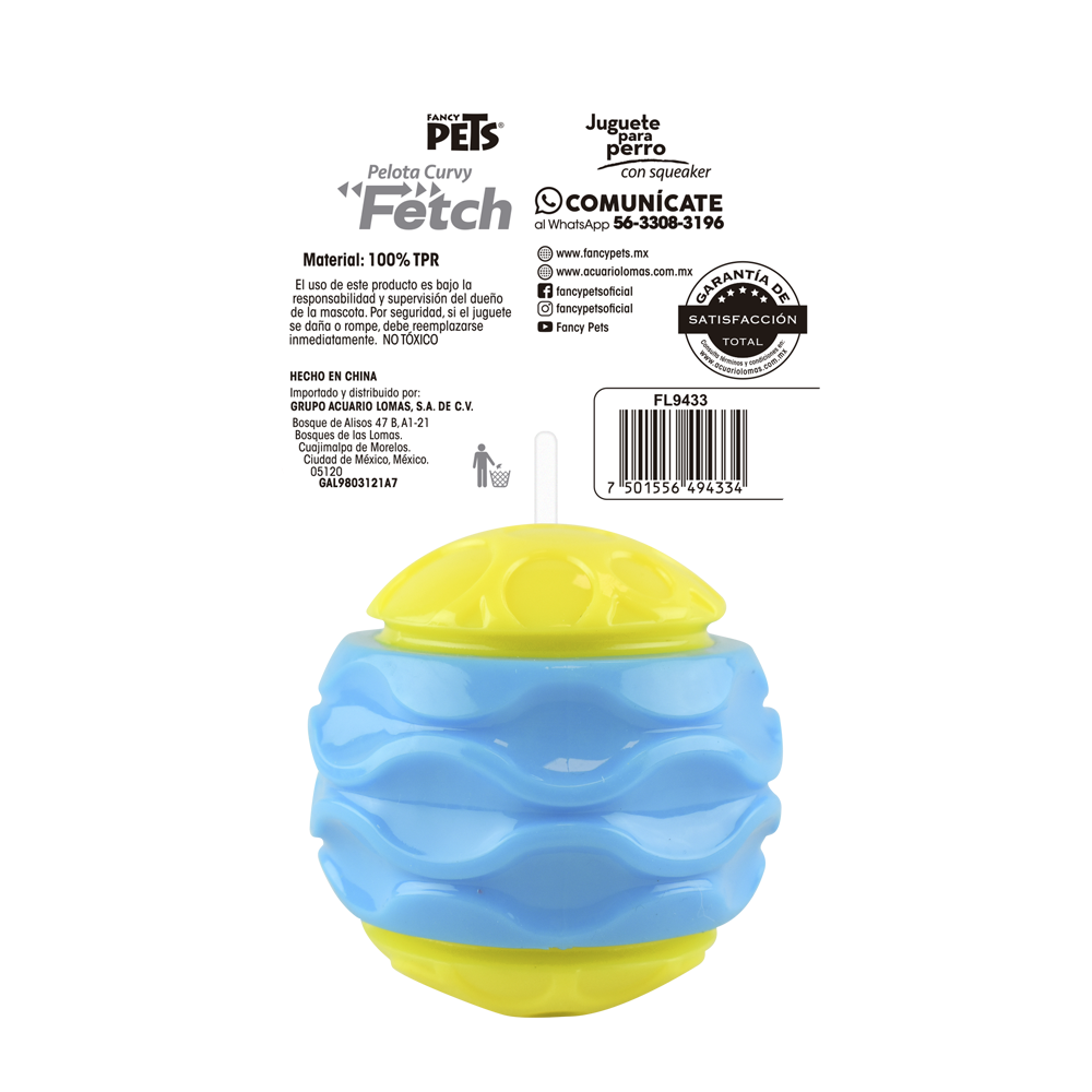 Fancy Pets Pelota Fetch Curvy Color Azul con Sonido para Perro