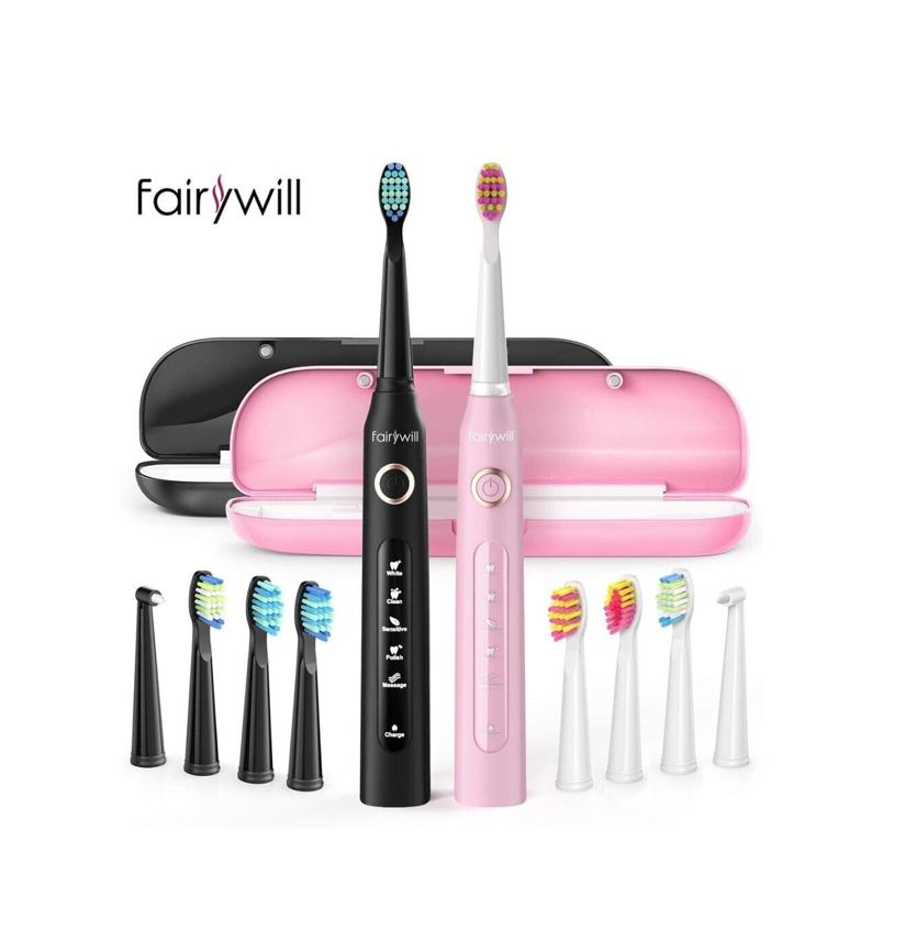 Cepillo De Dientes Eléctrico Fairywill Ultrasónico C/5 Modos 2 pack Negro y Rosa