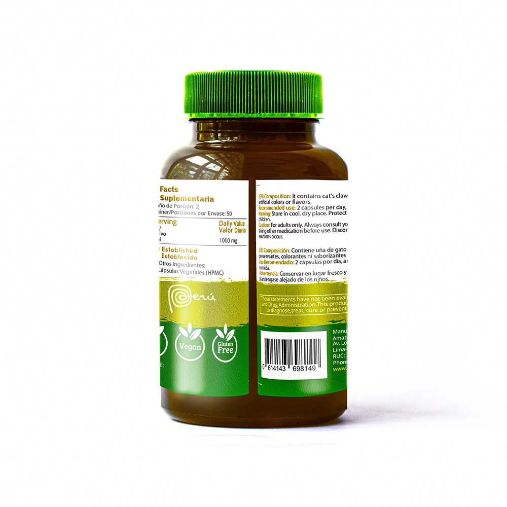 Uña de gato en Cápsulas, Orgánica (100 Caps de 500mg)