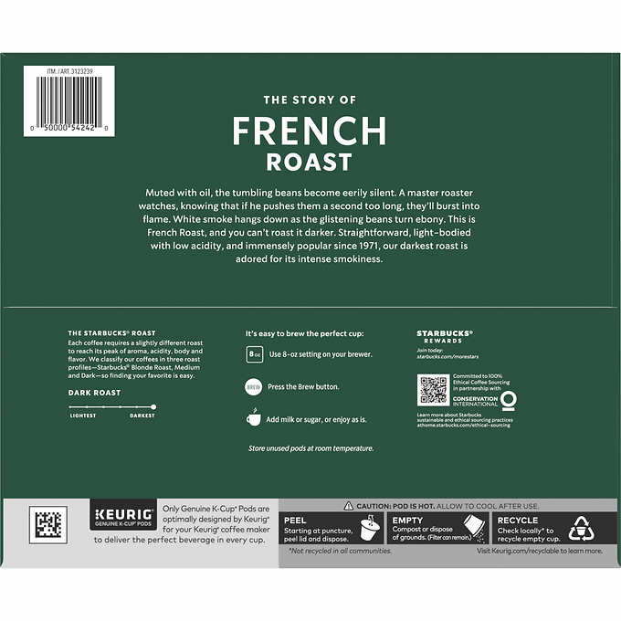 Keurig Café Starbucks Dark French Roast K-cup, 72 Piezas