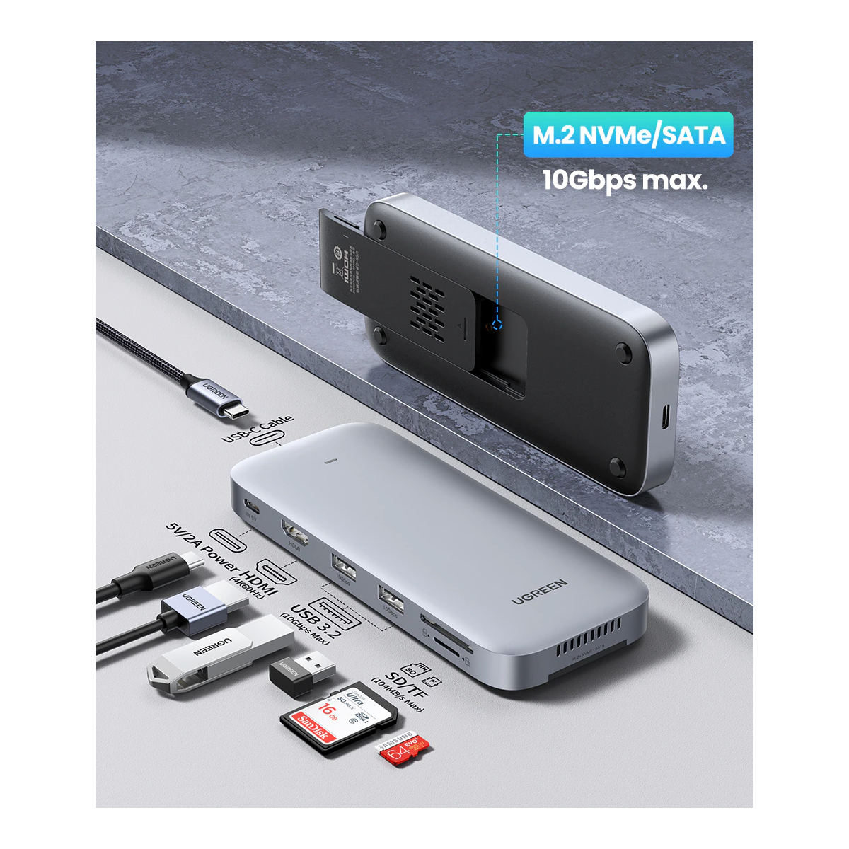 Ugreen hub 6 en 1 con ranura para ssd m.2