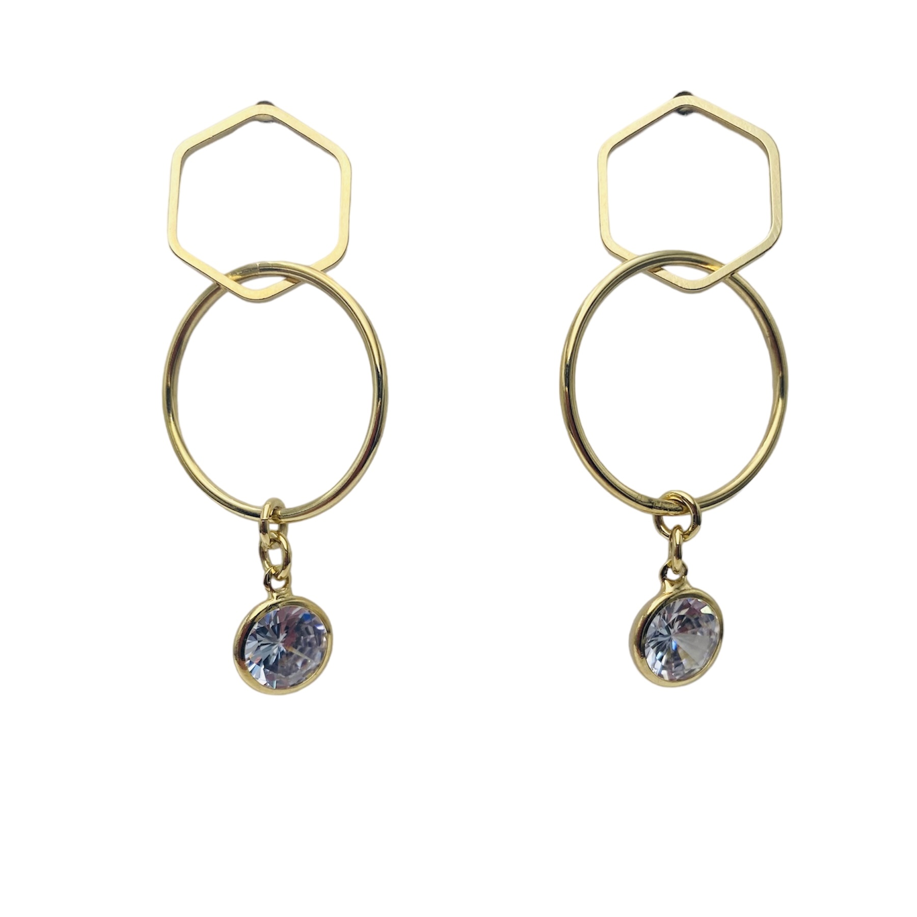 Aretes Largos con Cristal en la punta- baño de oro 18K- Aretes dorados