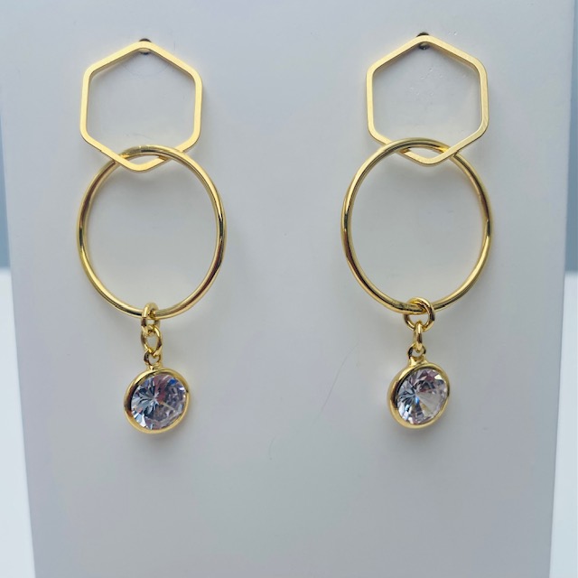 Aretes Largos con Cristal en la punta- baño de oro 18K- Aretes dorados