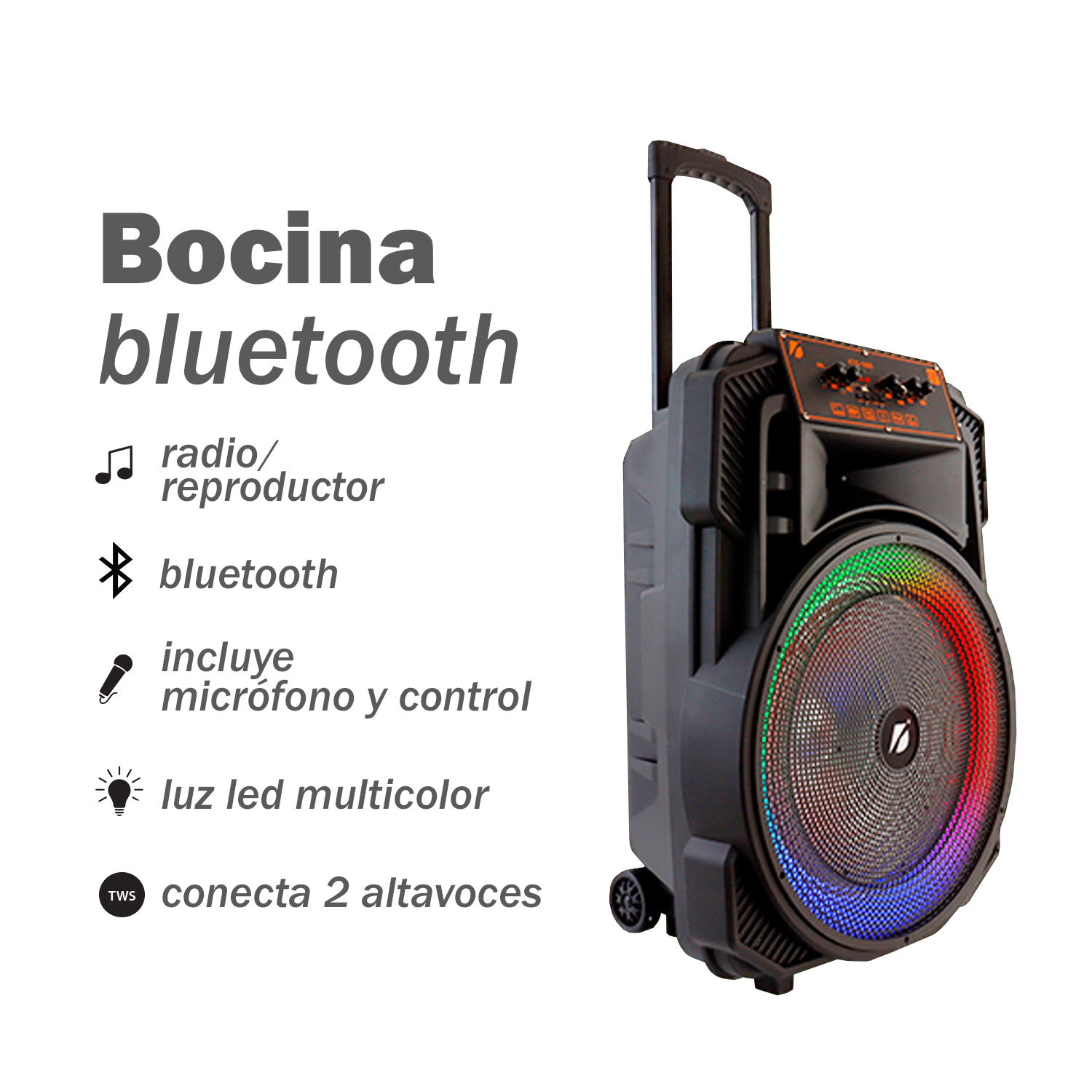 Bocina Bluetooth Portátil de 8" Link Bits KTS-1666