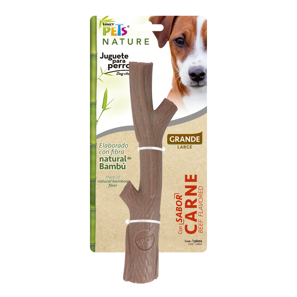 Fancy Pets Rama Bambú Plus Juguete para Morder Sabor Carne para Perro Tamaño Grande Color Café