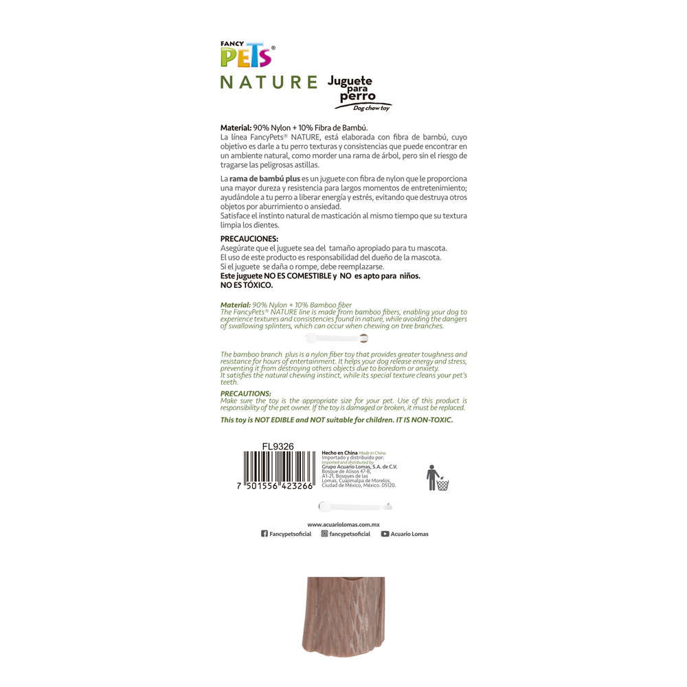 Fancy Pets Rama Bambú Plus Juguete para Morder Sabor Carne para Perro Tamaño Grande Color Café
