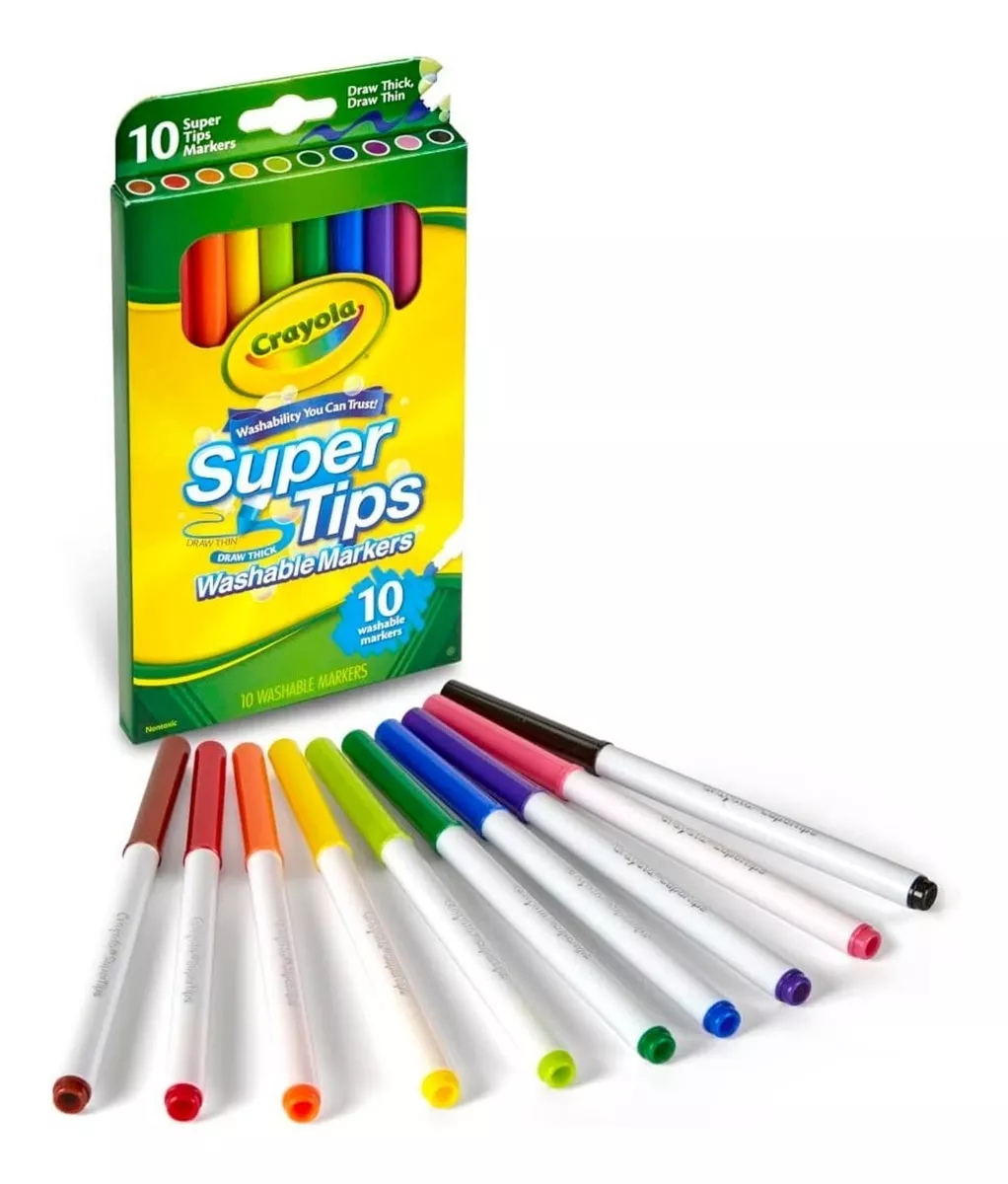  Plumones Super Tips 10 Crayola Marcadores Delgados Lavables