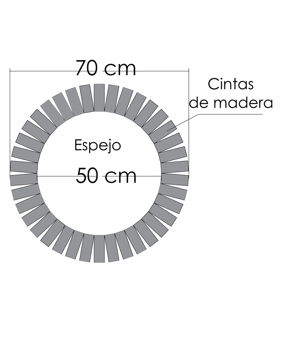 Espejo Redondo Con Marco De Madera en forma de Sol de Encino 70cm,