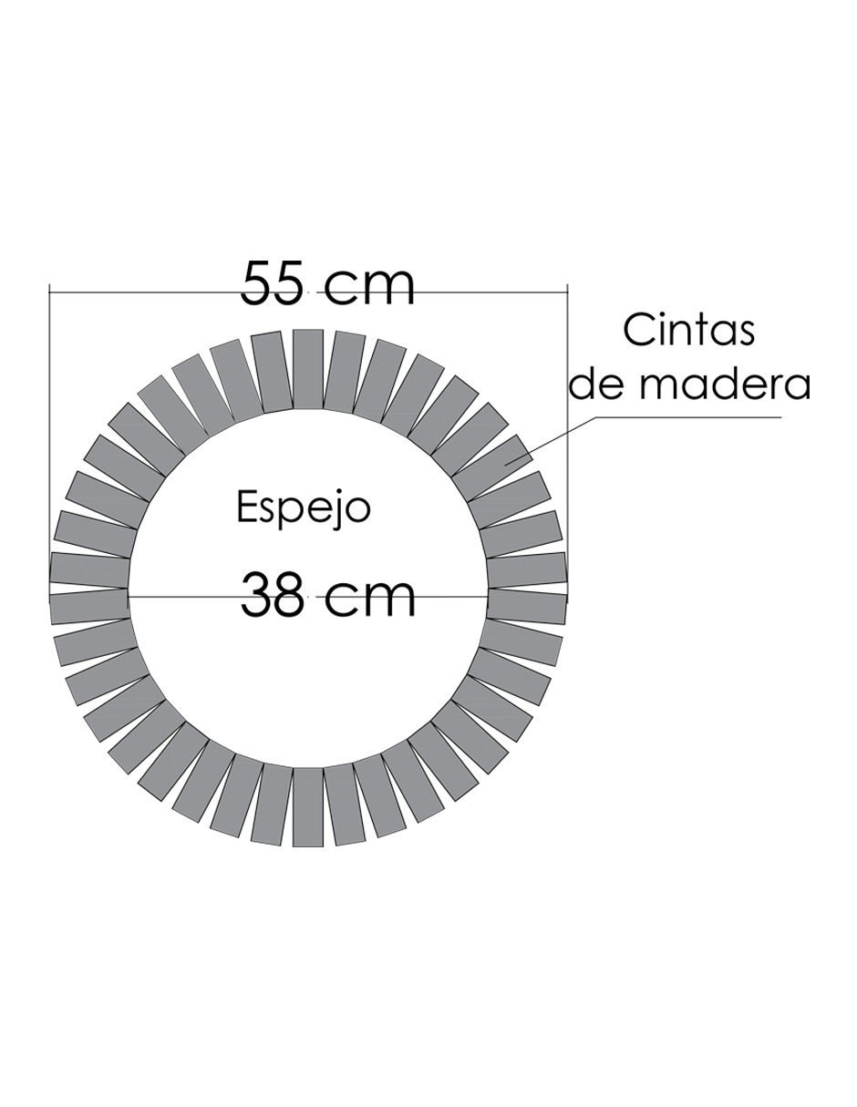 Espejo Redondo Con Marco De Madera en forma de Sol de Encino 55cm,