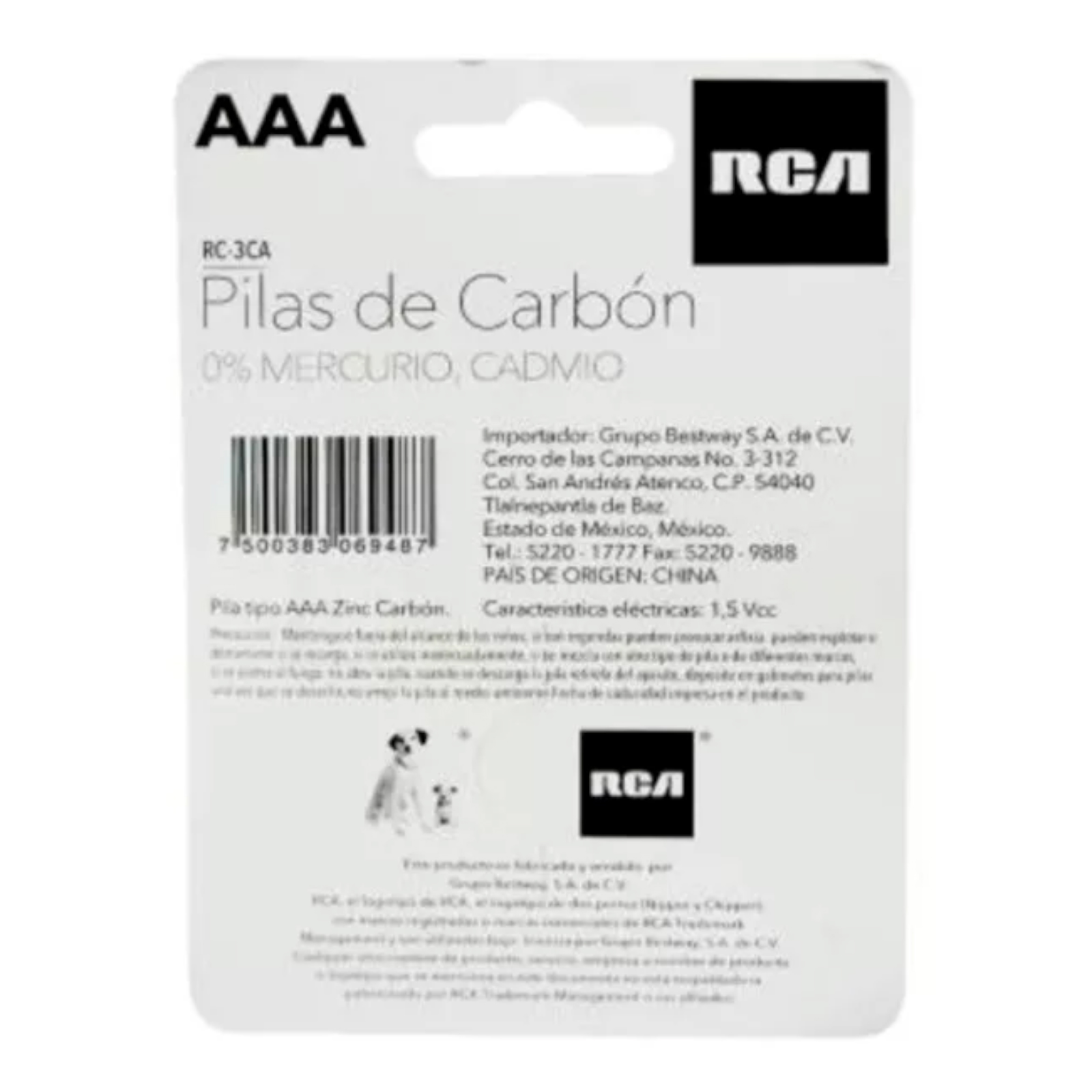 Pilas AAA Carbón Rc-3ca 1,5 Vcc 0% Mercurio RCA