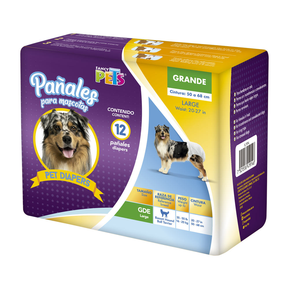PAÑALES GDE P/PERRO - 12 PZ