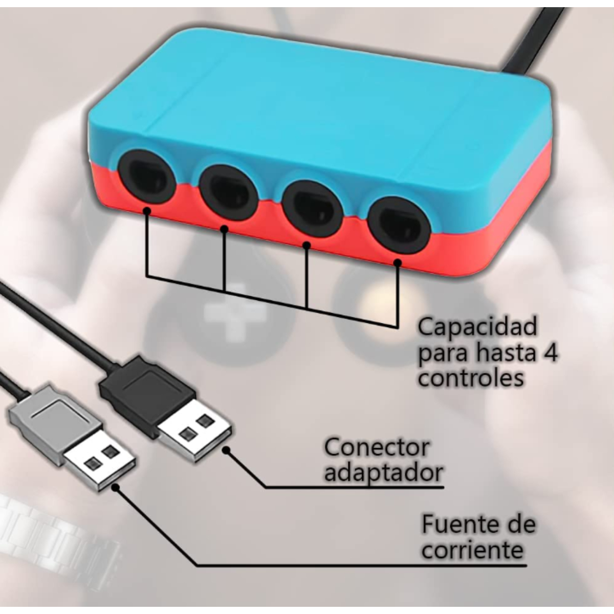 Gamecube Adaptador Control (Neón) Para PC / Wii U / Nintendo Switch