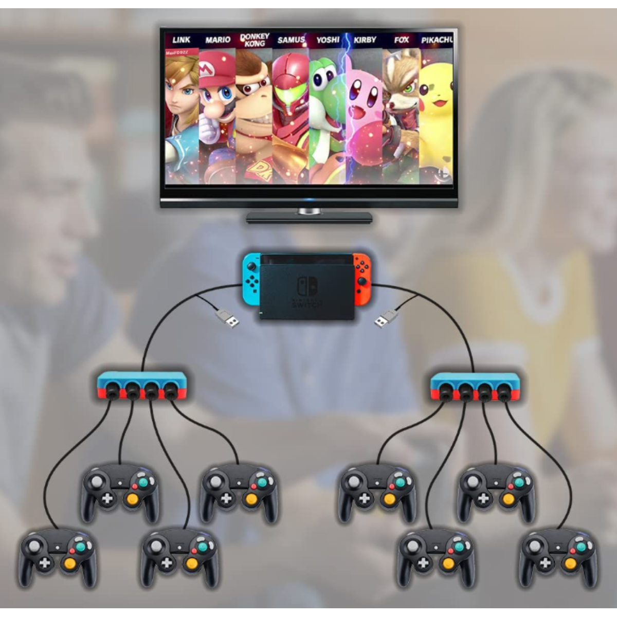 Gamecube Adaptador Control (Neón) Para PC / Wii U / Nintendo Switch
