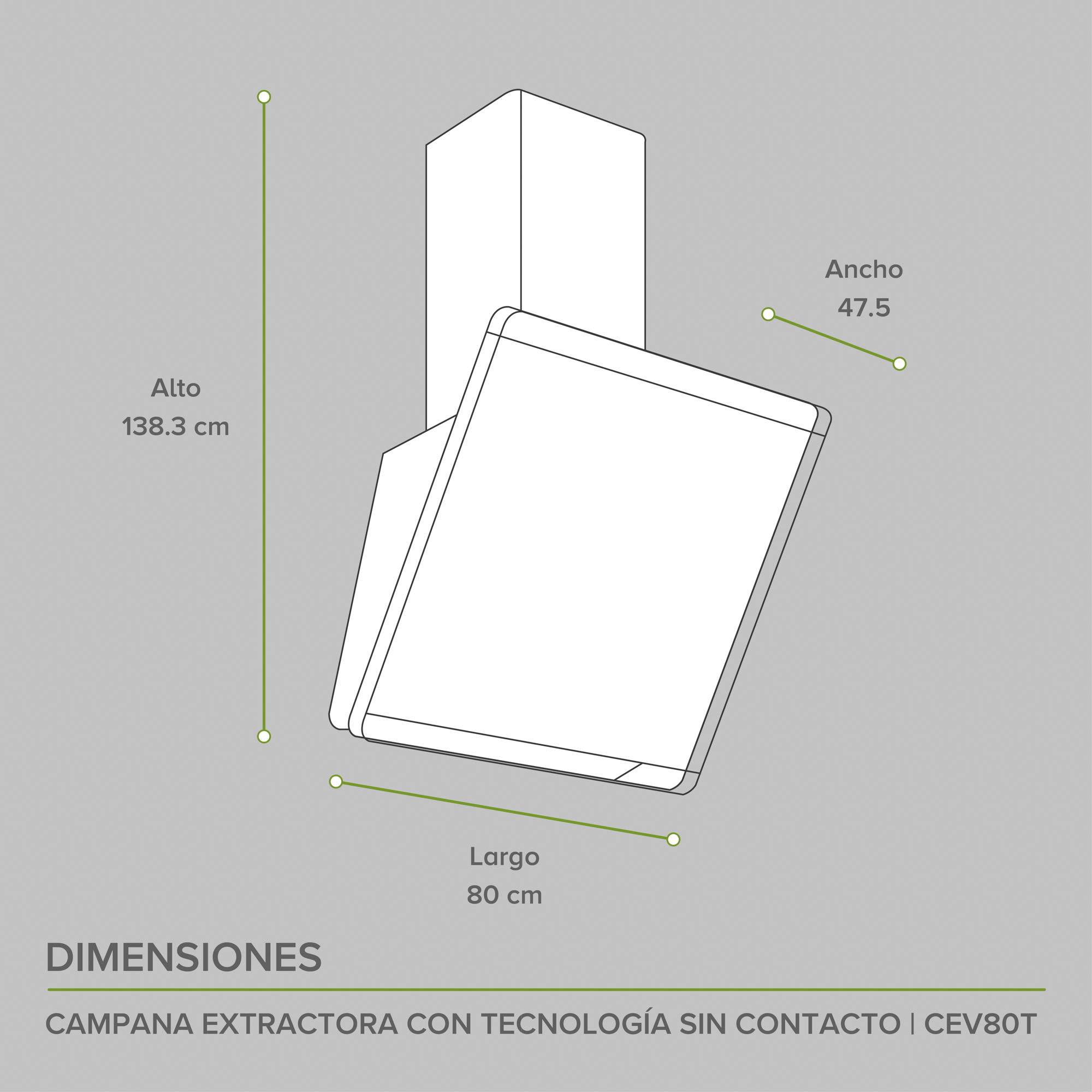 AVERA Campana Extractora De Pared 80 CM Touchless CEV80T 