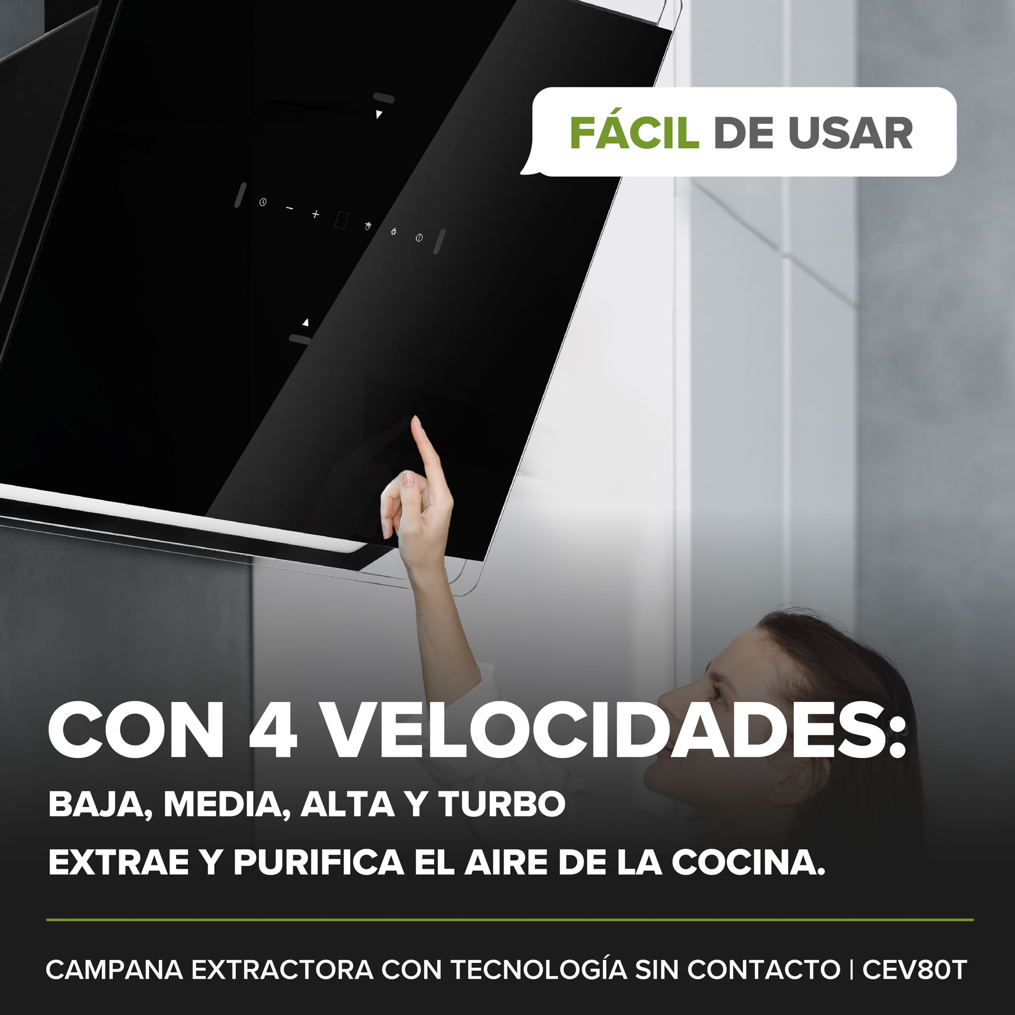 AVERA Campana Extractora De Pared 80 CM Touchless CEV80T 