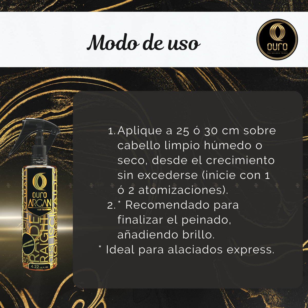 Ouro Aceite de Argan - Planchado Express - Hidratante y Termoprotector - 125 m