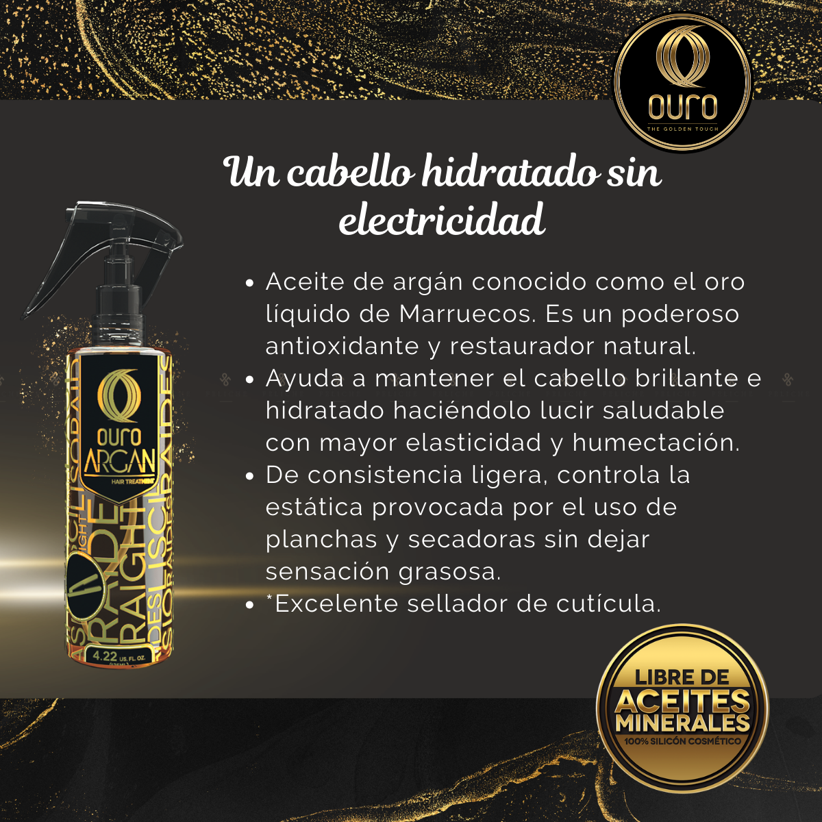 Ouro Aceite de Argan - Planchado Express - Hidratante y Termoprotector - 125 m