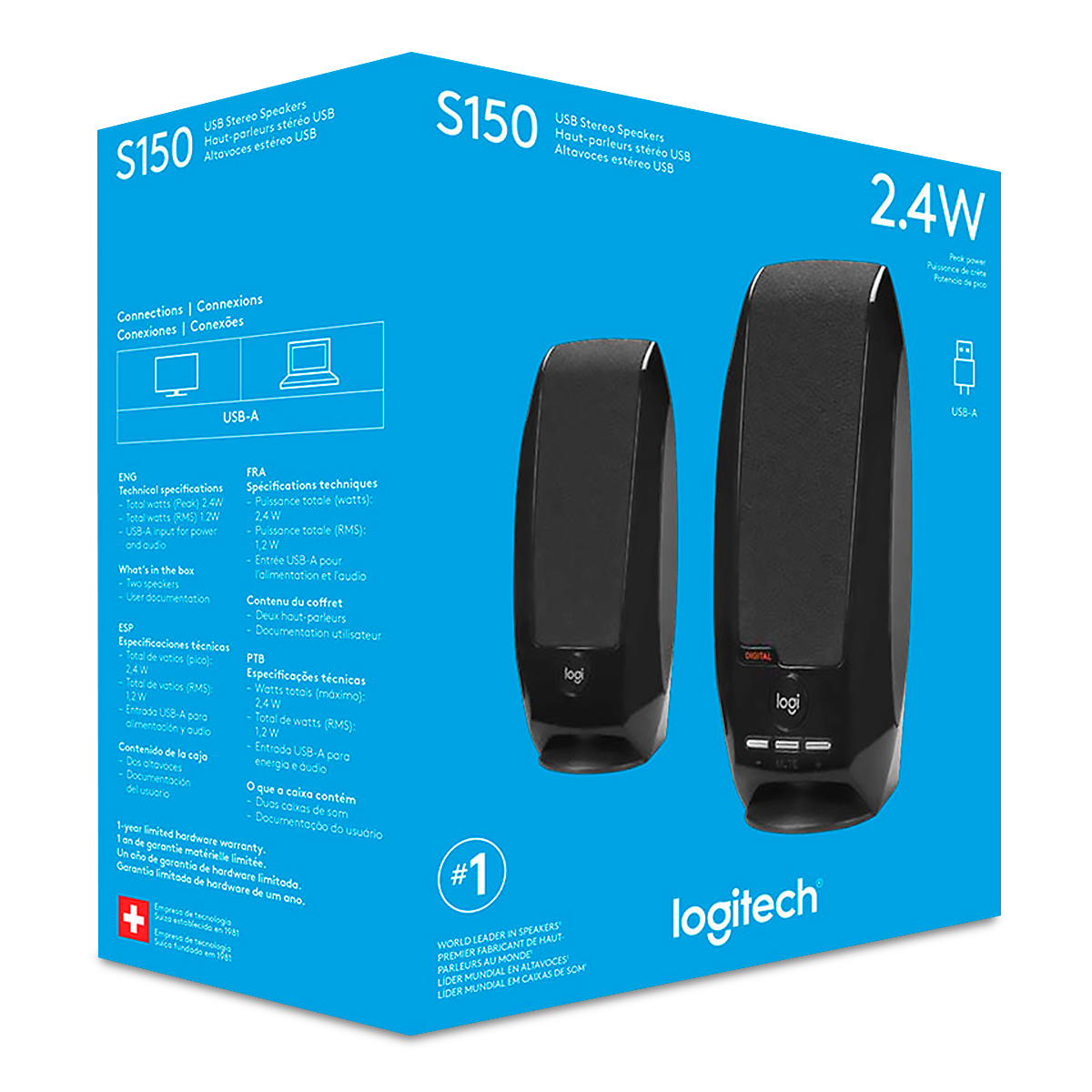  Bocinas con Sonido Estéreo Logitech S150 diseño compacto y ligero  3.5 mm