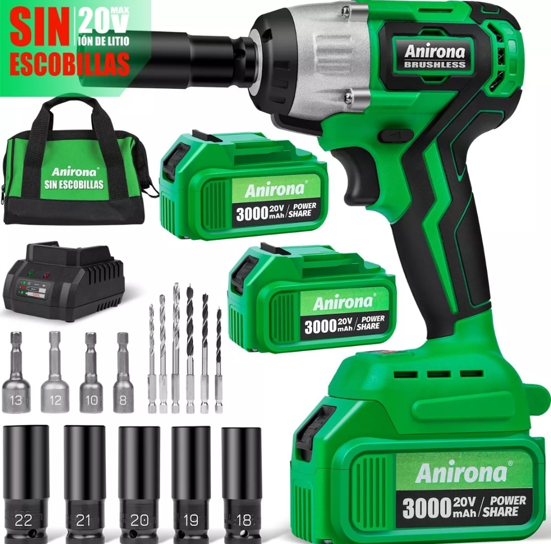Llave De Impacto Inalámbrico Kit  3.0 ah Con 2 batería.