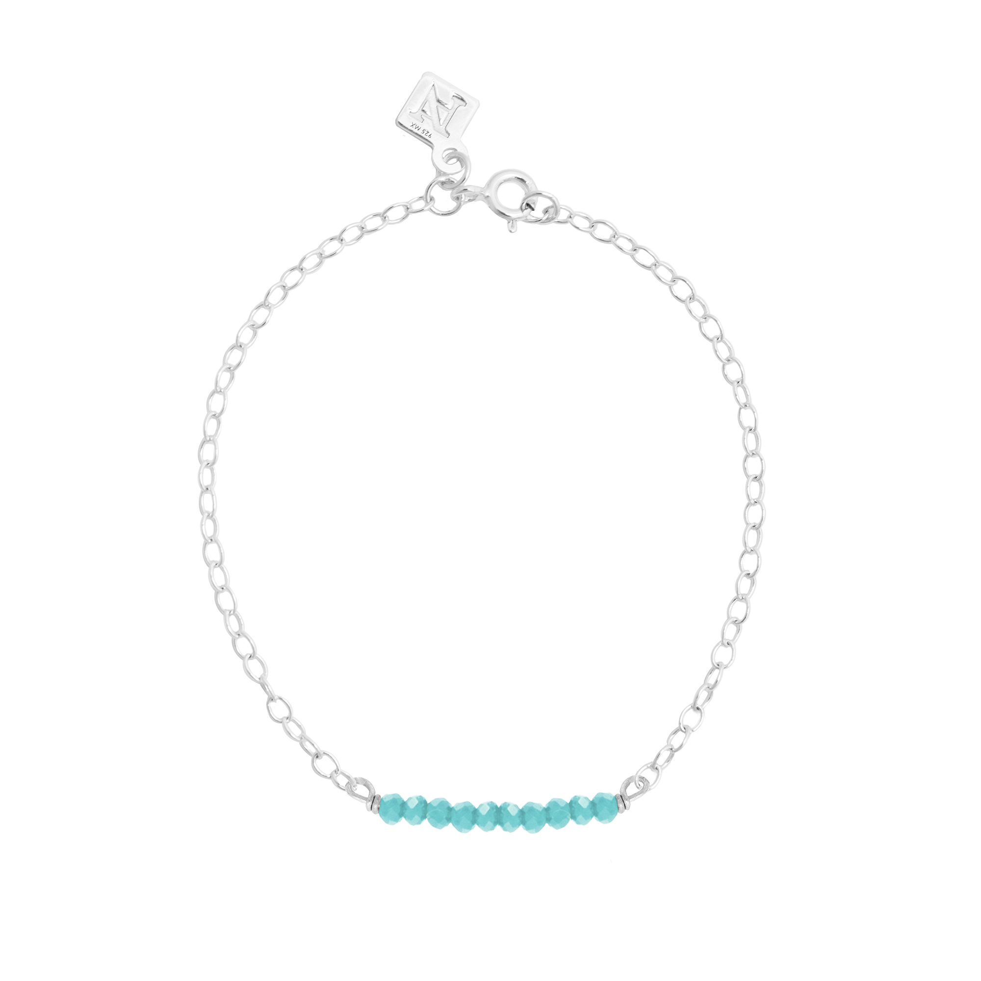 Pulsera cadena de plata .925 con calcedonia al centro, Colección Terra, Joyería para Mujer de Anante Joyería