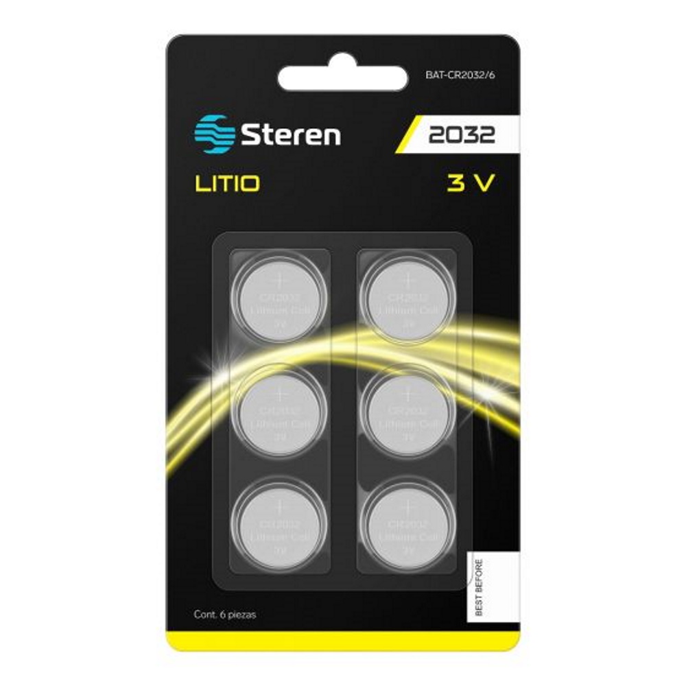 6 Pilas Litio Tipo Botón CR2032 3Vcc 210mAh Steren