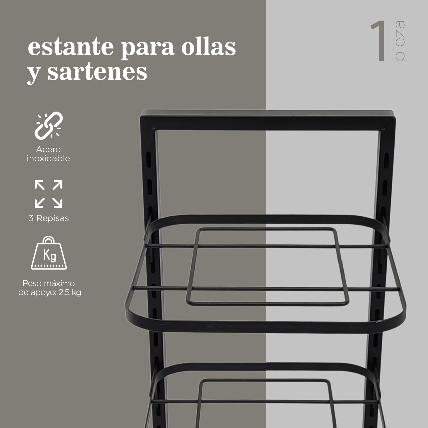 Estante Organizador Para Ollas y Sartenes Cocina 3 Repisas