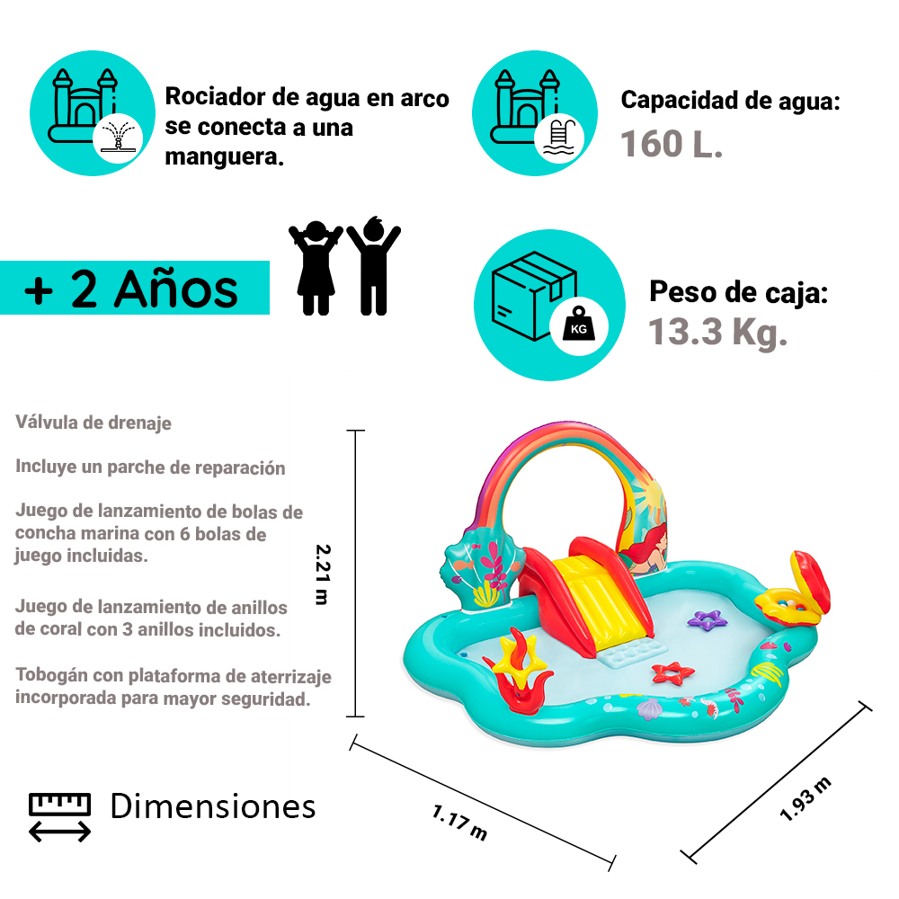 Parque Acuatico Inflable De Sirenita Bestway Con Resbaladilla 221 M