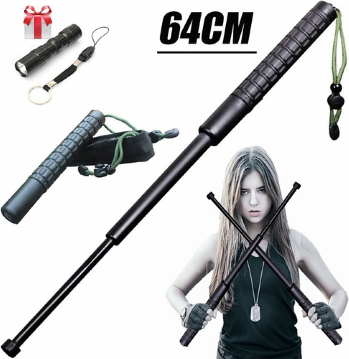 Bastón Retráctil Táctico Multifuncional Para Defensa Personal