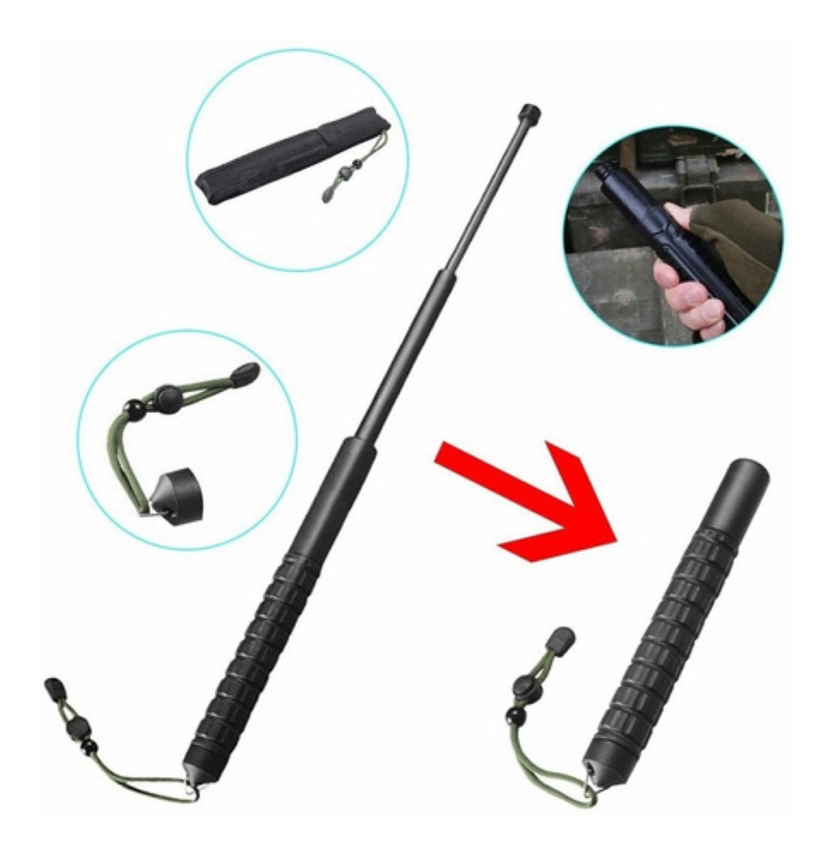 Bastón Retráctil Táctico Multifuncional Para Defensa Personal