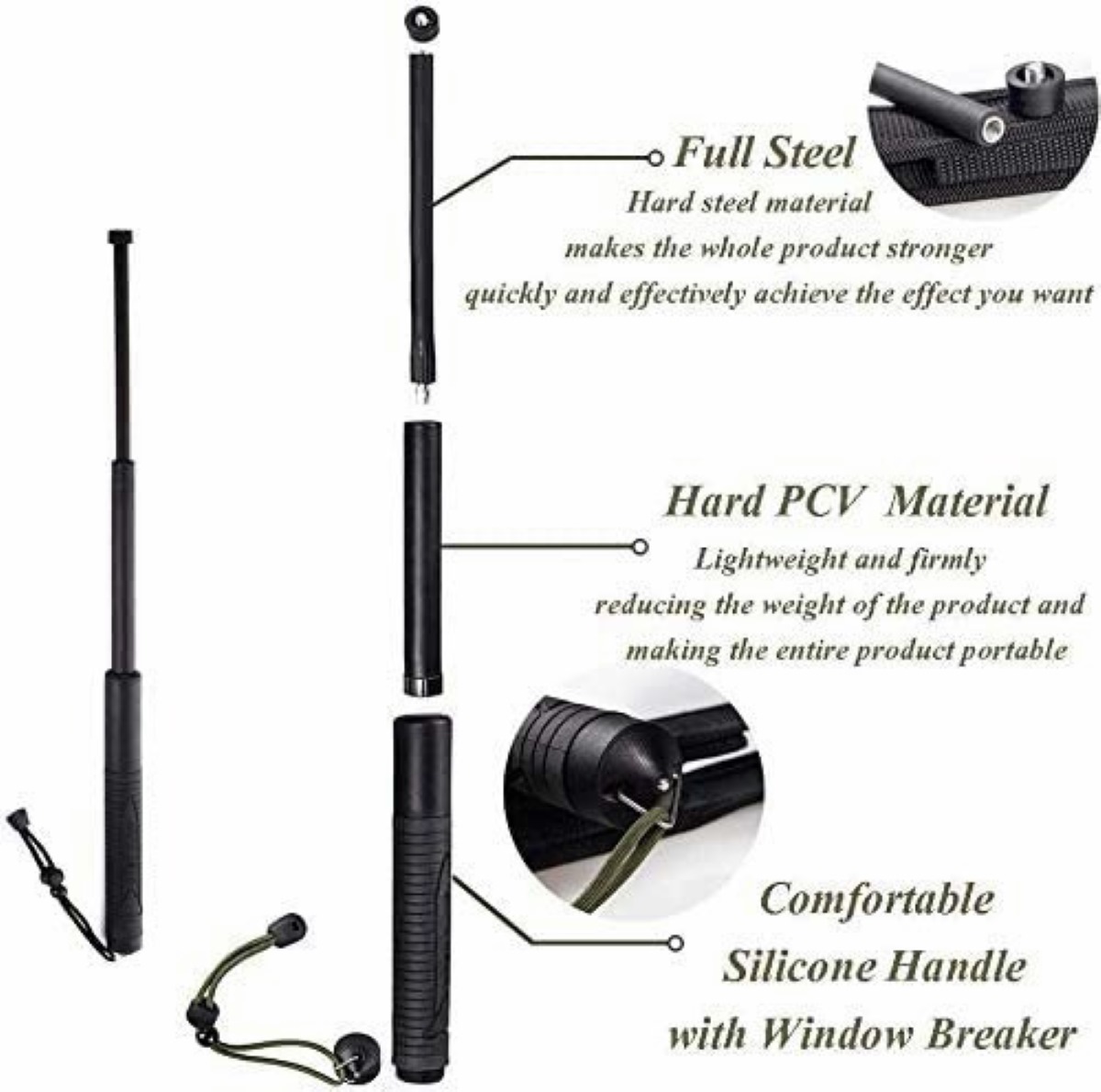 Bastón Retráctil Táctico Multifuncional Para Defensa Personal