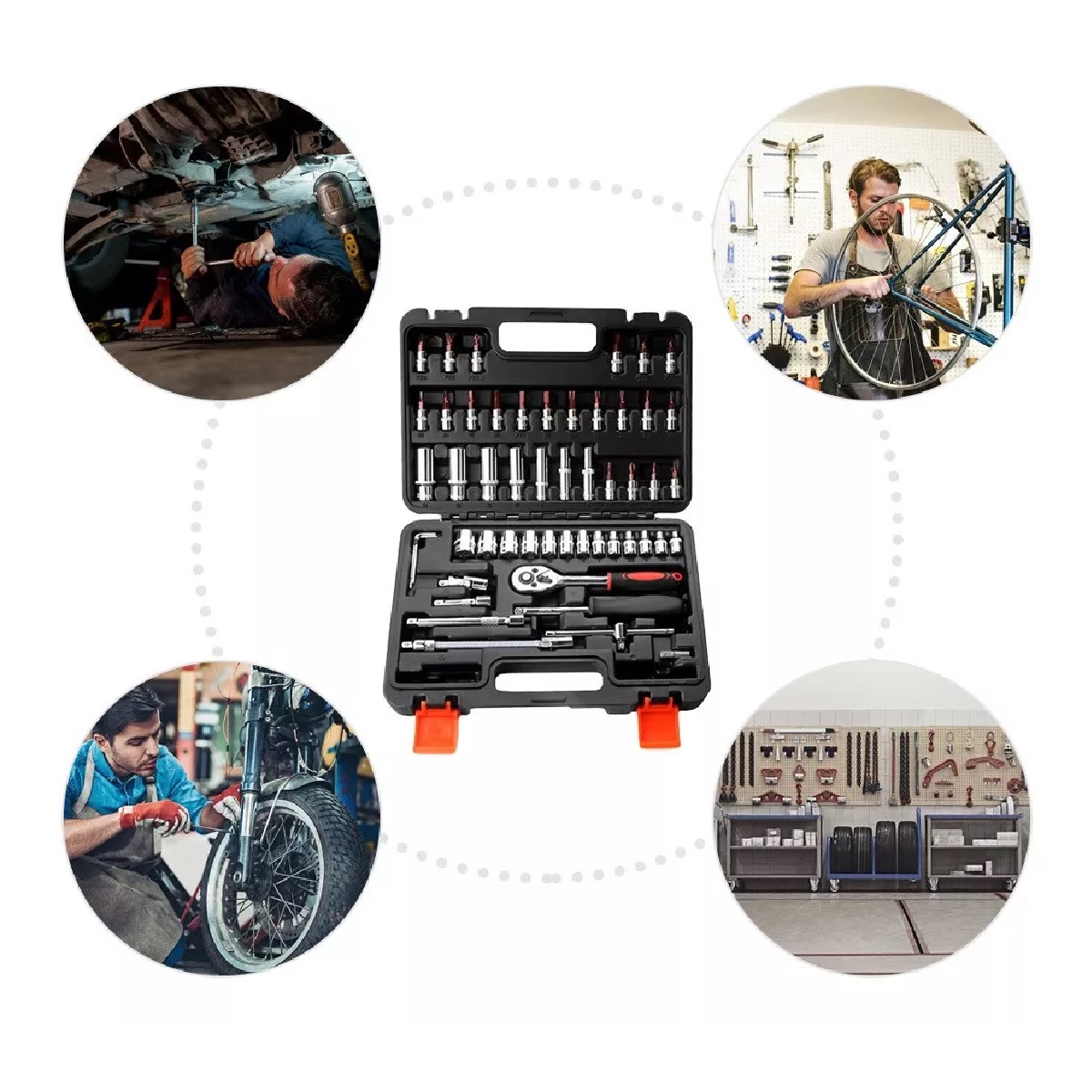 Kit  Herramienta Dados Juego De Llave De Trinquete Con Caja 53pzs