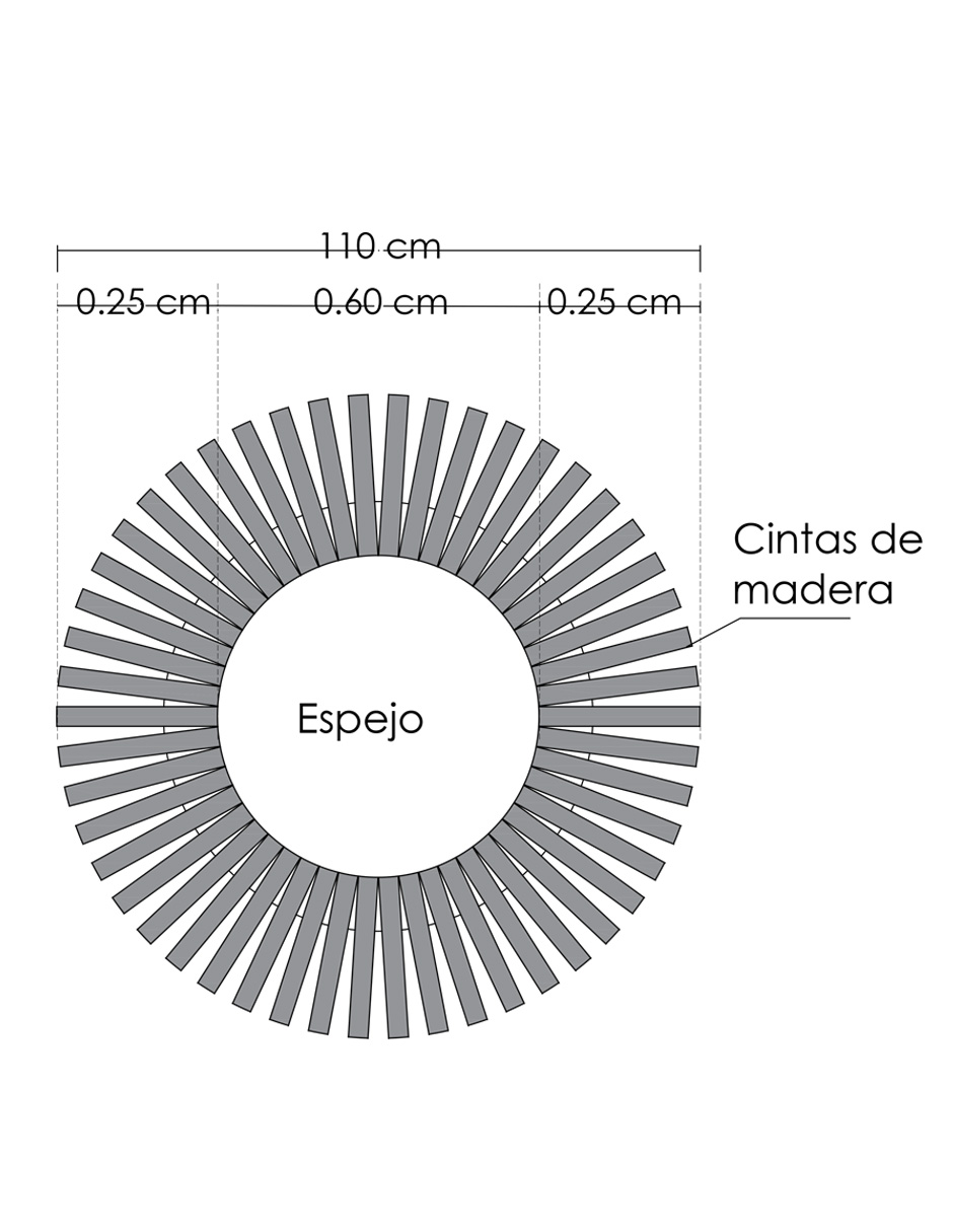Espejo Redondo Con Marco De Madera en forma de Sol 110 cm,