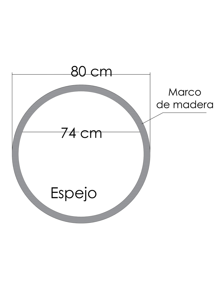 Espejo Redondo Con Marco De Madera Nogal 80 cm, Acabado natural