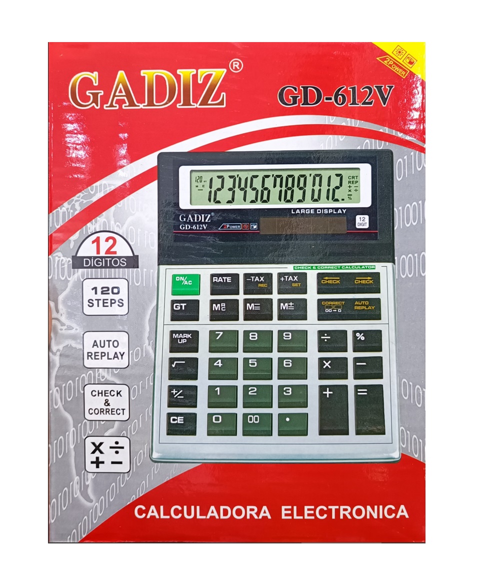 Calculadora Gadiz Escritorio 12 Digitos Pantalla Grande Negocio GD612V