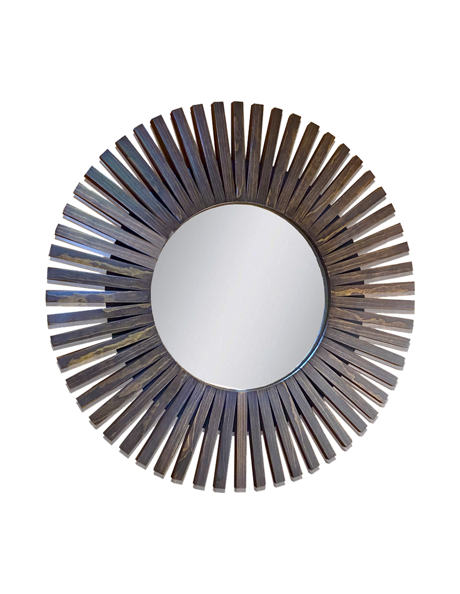 Espejo Redondo Con Marco De Madera en forma de Sol 80 cm.