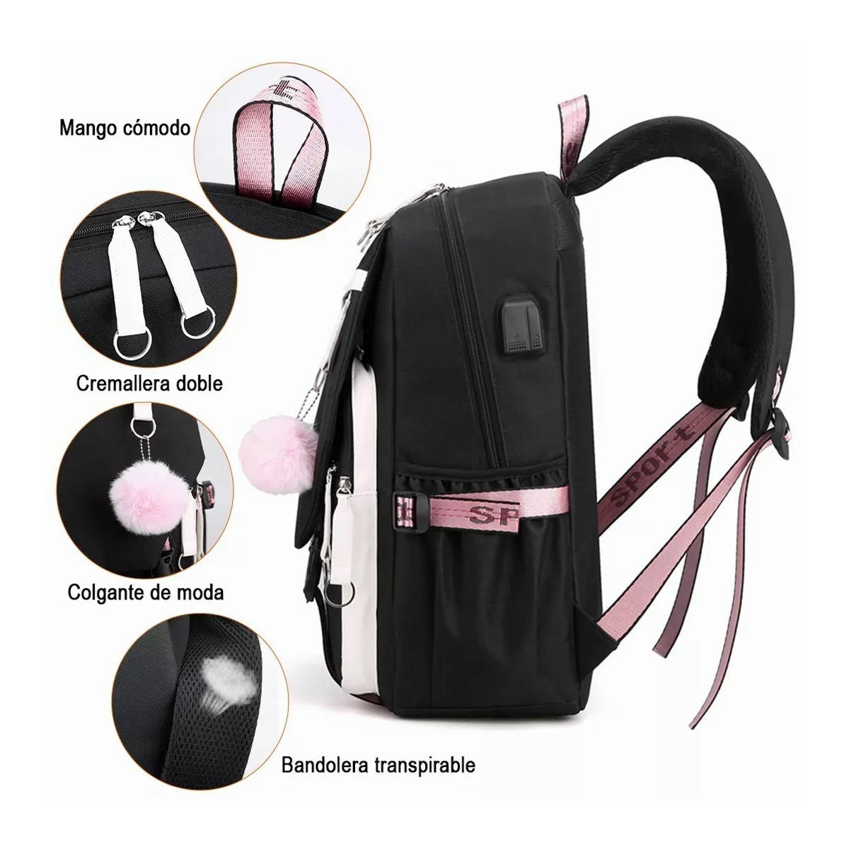 Mochila Kawaii Estilo Coreano Juvenil Moda Con Puerto Usb