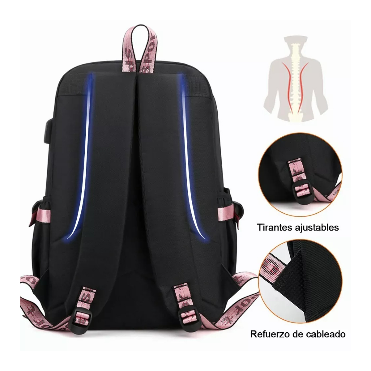 Mochila Kawaii Estilo Coreano Juvenil Moda Con Puerto Usb