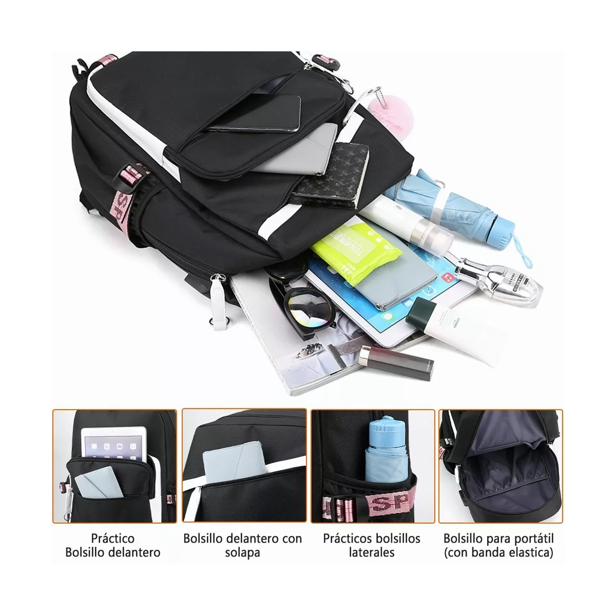 Mochila Kawaii Estilo Coreano Juvenil Moda Con Puerto Usb