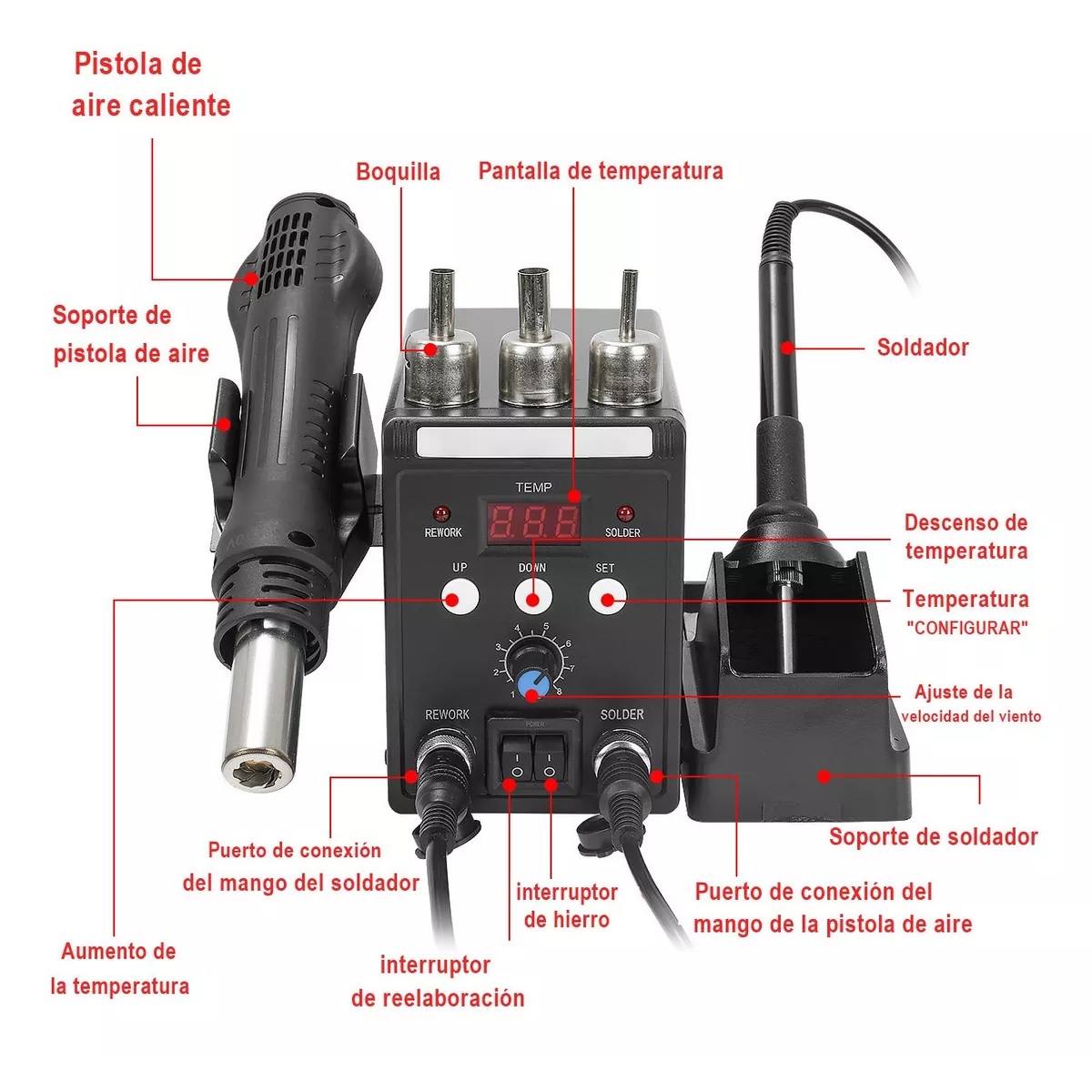 Estacion De Soldar Pistola De Calor Y Cautín 700w