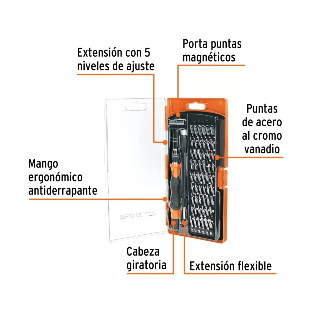 Desarmador De Precisión Con 57 Puntas De Iman Intercambiable