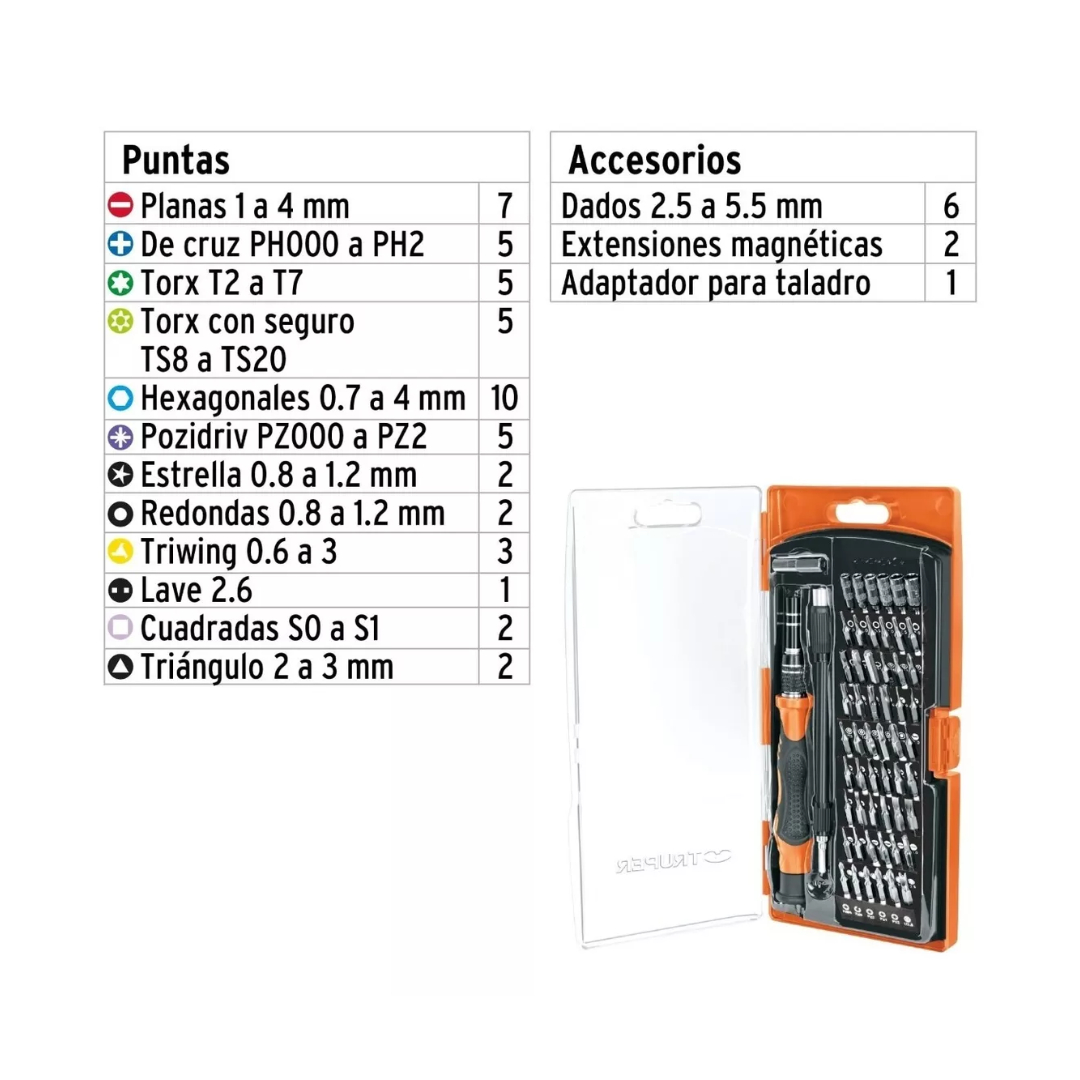 Desarmador De Precisión Con 57 Puntas De Iman Intercambiable